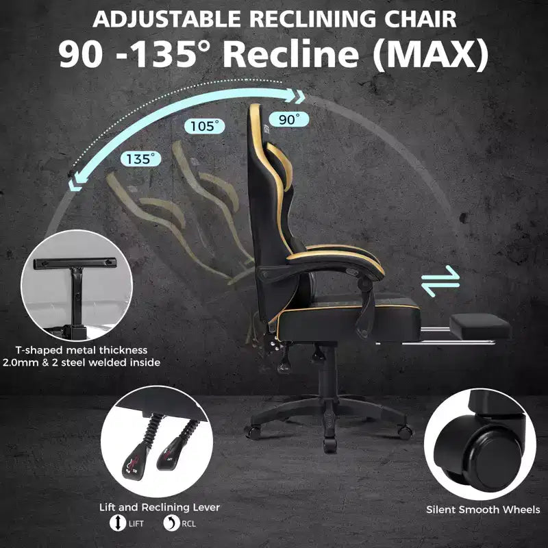 Silla ergonómica Hoffree de piel para juegos y masajes, para oficina, PC, con reposapiés y ajustable