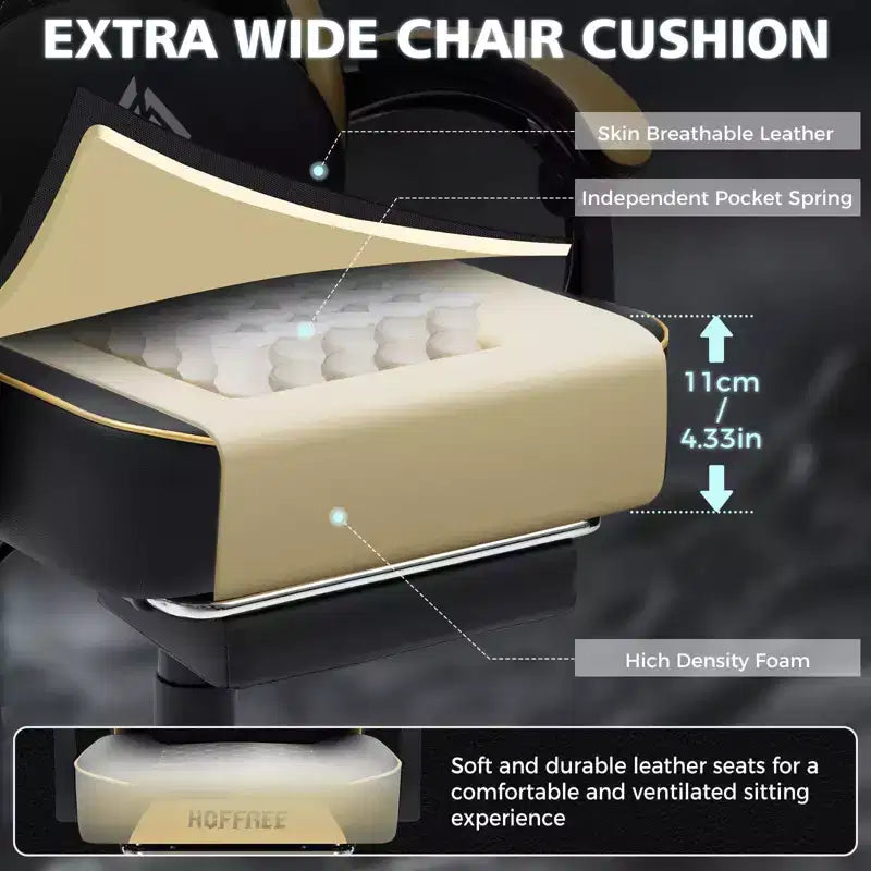 Silla ergonómica Hoffree de piel para juegos y masajes, para oficina, PC, con reposapiés y ajustable