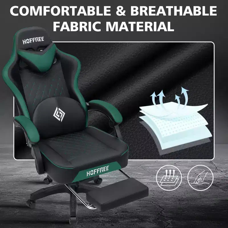 Silla ergonómica Hoffree de piel para juegos y masajes, para oficina, PC, con reposapiés y ajustable
