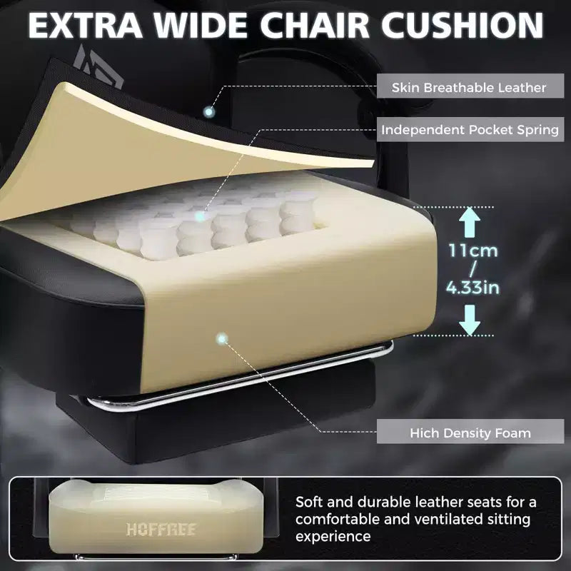 Silla ergonómica Hoffree de piel para juegos y masajes, para oficina, PC, con reposapiés y ajustable