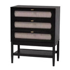 Juego de dormitorio de 5 piezas Baxton Studio Shirin de tela beige y madera negra, tamaño Queen, estilo de mediados de siglo
