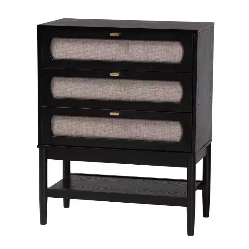 Juego de dormitorio de 5 piezas Baxton Studio Shirin de tela beige y madera negra, tamaño Queen, estilo de mediados de siglo