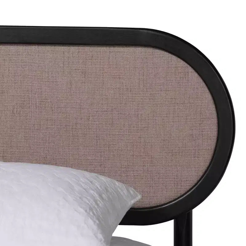 Juego de dormitorio de 5 piezas Baxton Studio Shirin de tela beige y madera negra, tamaño Queen, estilo de mediados de siglo