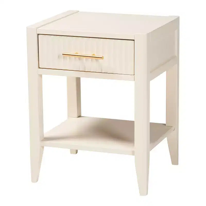 Juego de dormitorio con dosel de 4 piezas Baxton Studio Primrose, de madera acanalada color marfil, estilo Mid-Century