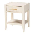 Juego de dormitorio con dosel de 4 piezas Baxton Studio Primrose, de madera acanalada color marfil, estilo Mid-Century