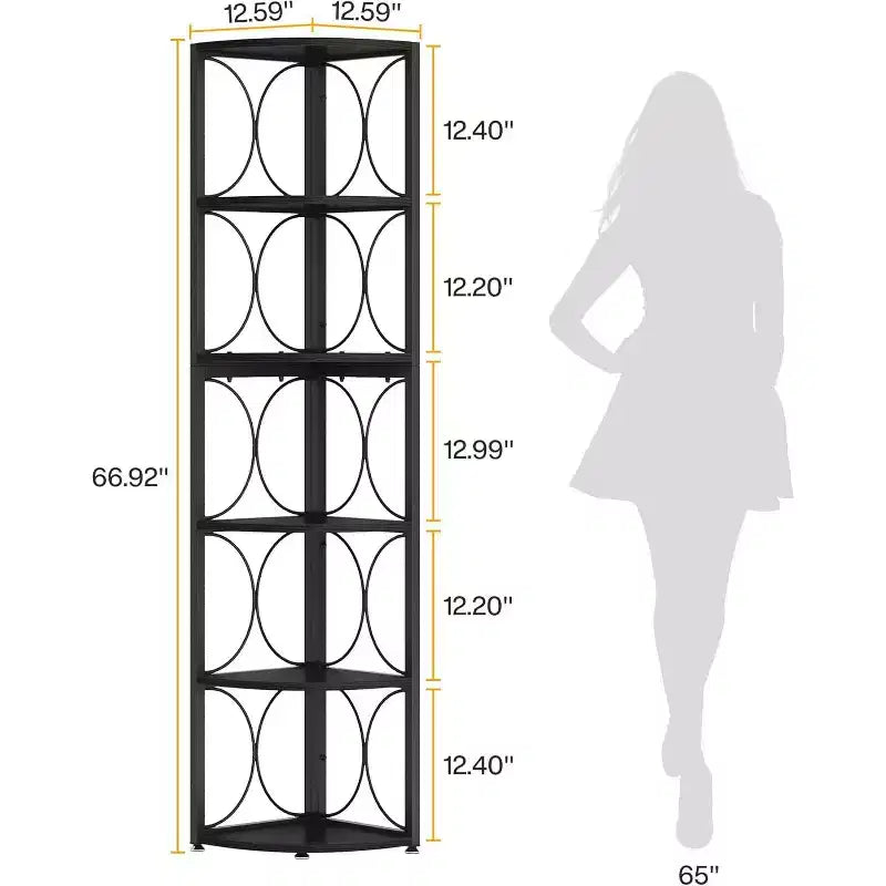 Estantería esquinera alta Lantine de 66.92 pulgadas, estantería de 6 niveles rústica para libros y almacenamiento