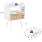 MAYEERTY - Mesa auxiliar de ratán con cajón y patas de madera maciza, mesa auxiliar para sala de estar, dormitorio, color blanco