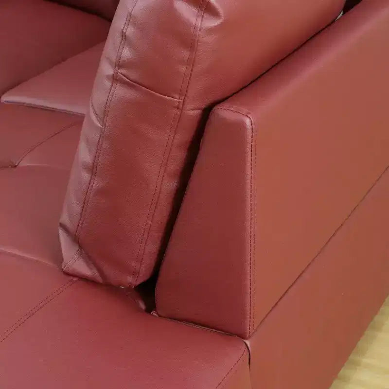 Elegante sofá seccional de piel sintética roja - Diseño en forma de L, cojines afelpados, otomana de almacenamiento, muebles modernos para sala de estar