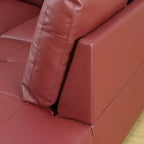 Elegante sofá seccional de piel sintética roja - Diseño en forma de L, cojines afelpados, otomana de almacenamiento, muebles modernos para sala de estar