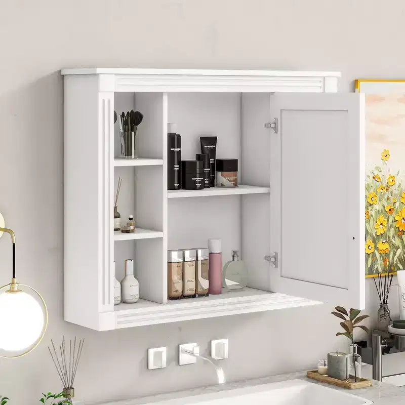 Almacenamiento de Baño Montado en la Pared 35x28 - Armario con Espejo y Estantes Abiertos