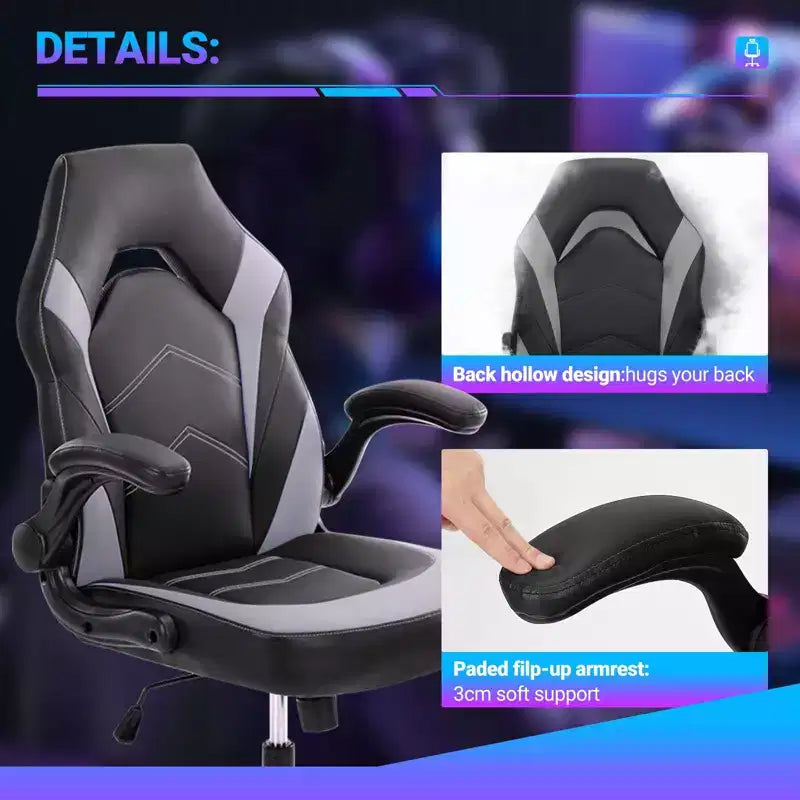 Sillón ergonómico giratorio de oficina de cuero sintético con soporte lumbar, silla de juego para computadora