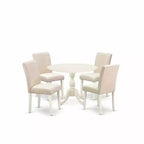 Juego de comedor redondo HomeStock de 5 piezas con sillas Parsons de tela de lino