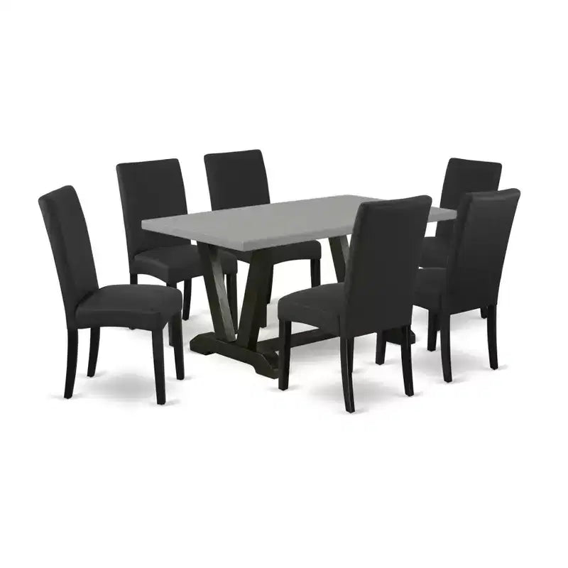 Juego de mesa de comedor rectangular multicolor de 7 piezas HomeStock con sillas de tela de lino