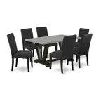 Juego de mesa de comedor rectangular multicolor de 7 piezas HomeStock con sillas de tela de lino