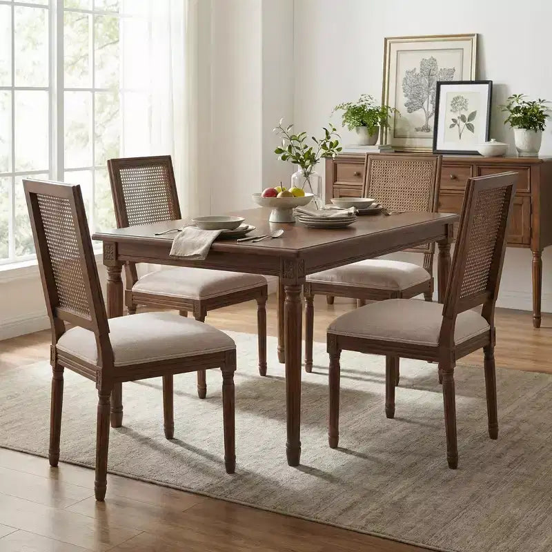 Christopher Knight Home Sillas de comedor tapizadas de madera y mimbre estilo rústico francés Brownell (Juego de 4)