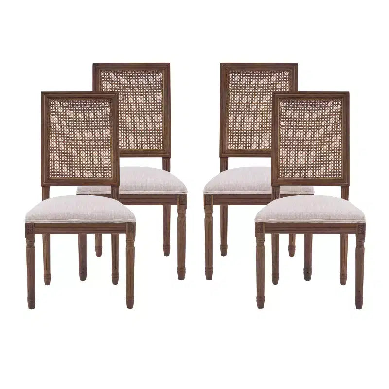 Christopher Knight Home Sillas de comedor tapizadas de madera y mimbre estilo rústico francés Brownell (Juego de 4)