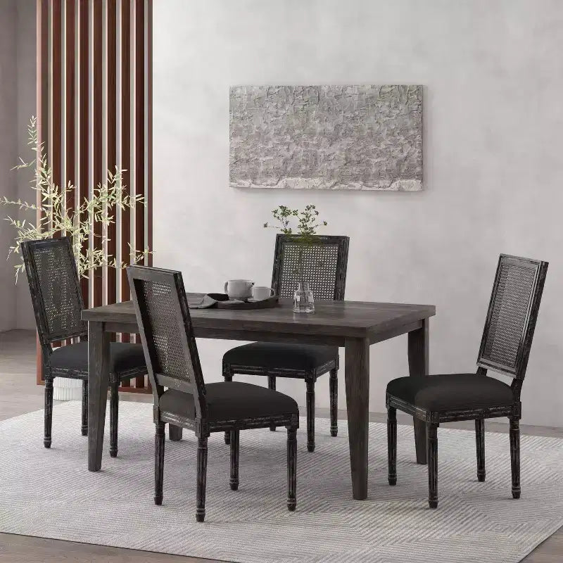 Christopher Knight Home Sillas de comedor tapizadas de madera y mimbre estilo rústico francés Brownell (Juego de 4)