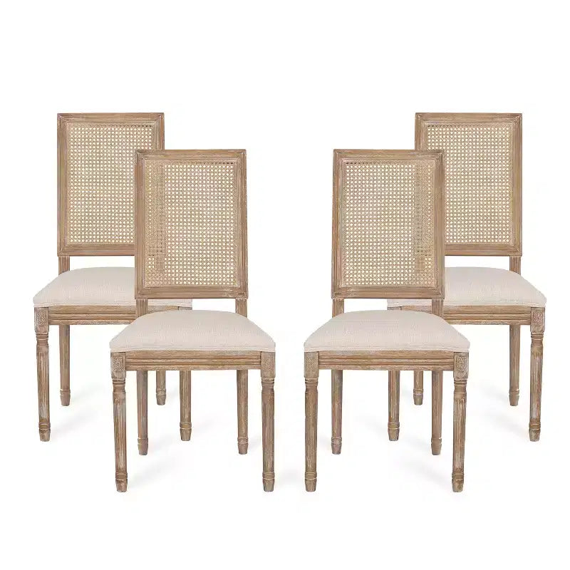 Christopher Knight Home Brownell French Country Wood and Cane Upholstered Dining Chairs (Set of 4)