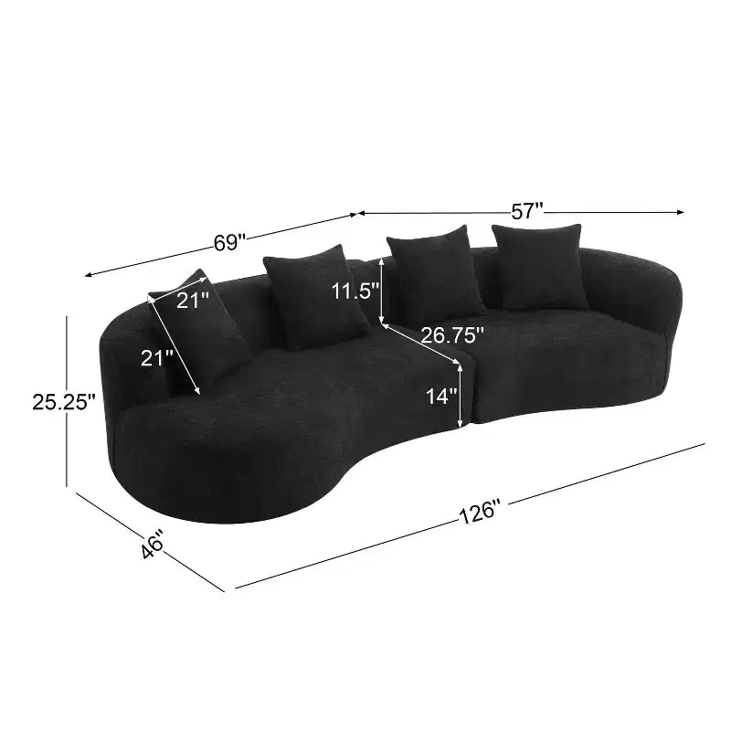 Christopher Knight Home Hailey Sofá seccional curvo moderno tapizado en bouclé de 126" y 5 plazas con almohadas