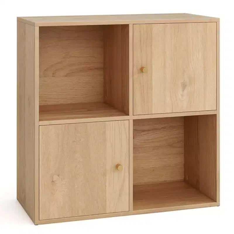 Estantería Costway de 4 cubos con doble kit antivuelco y 2 armarios organizadores, blanca/natural