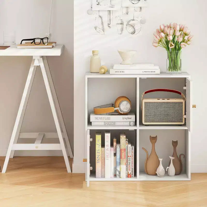 Estantería Costway de 4 cubos con doble kit antivuelco y 2 armarios organizadores, blanca/natural