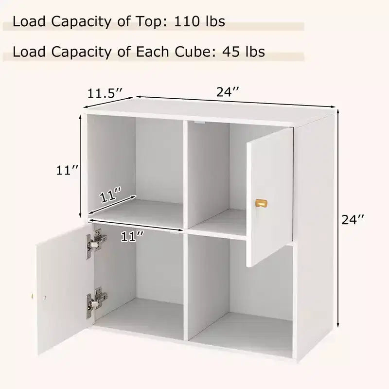 Estantería Costway de 4 cubos con doble kit antivuelco y 2 armarios organizadores, blanca/natural
