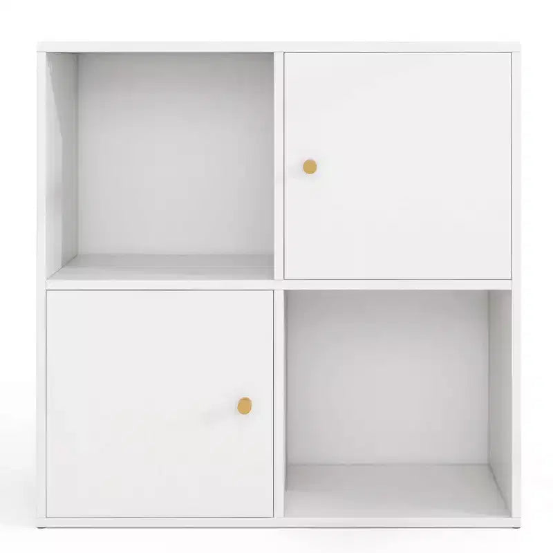 Estantería Costway de 4 cubos con doble kit antivuelco y 2 armarios organizadores, blanca/natural