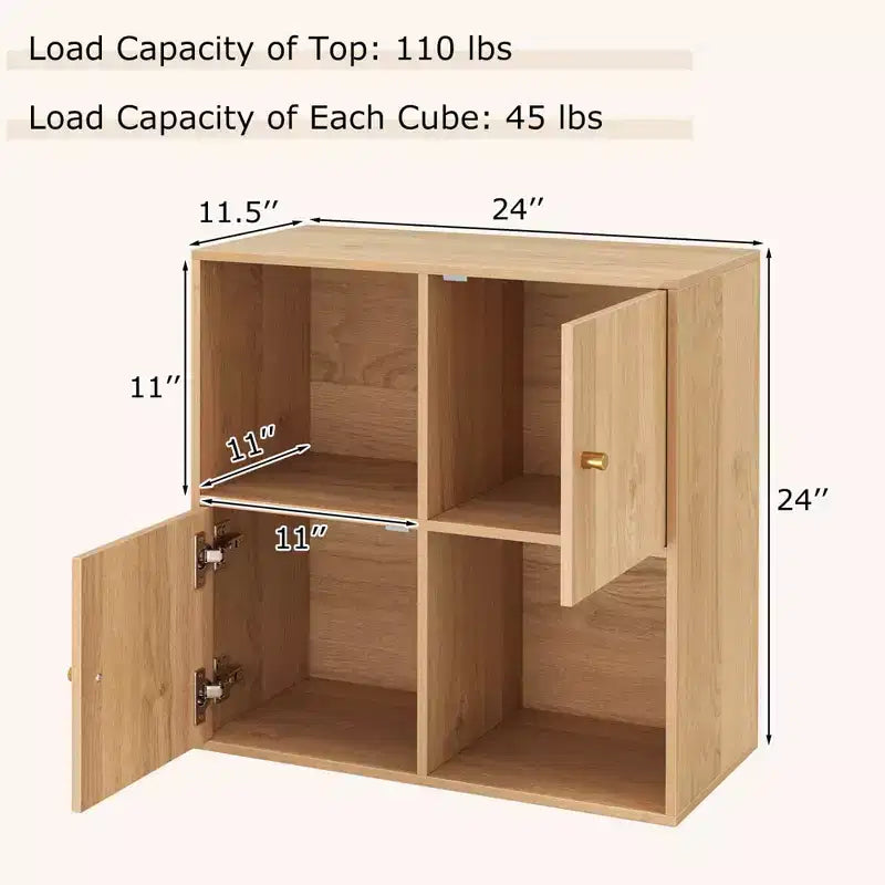 Estantería Costway de 4 cubos con doble kit antivuelco y 2 armarios organizadores, blanca/natural