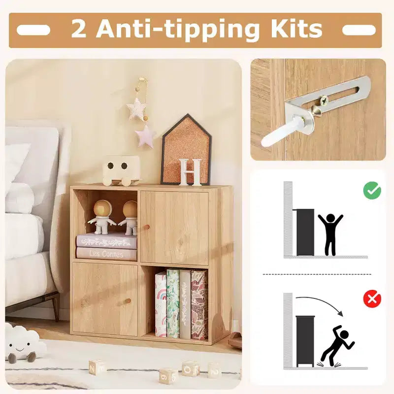 Estantería Costway de 4 cubos con doble kit antivuelco y 2 armarios organizadores, blanca/natural