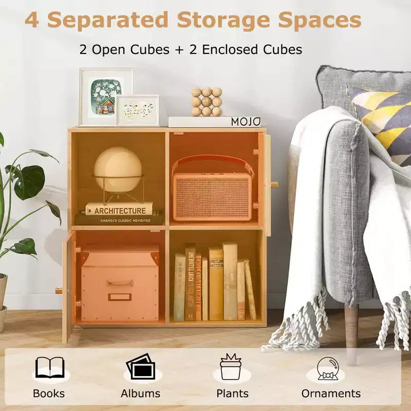 Estantería Costway de 4 cubos con doble kit antivuelco y 2 armarios organizadores, blanca/natural