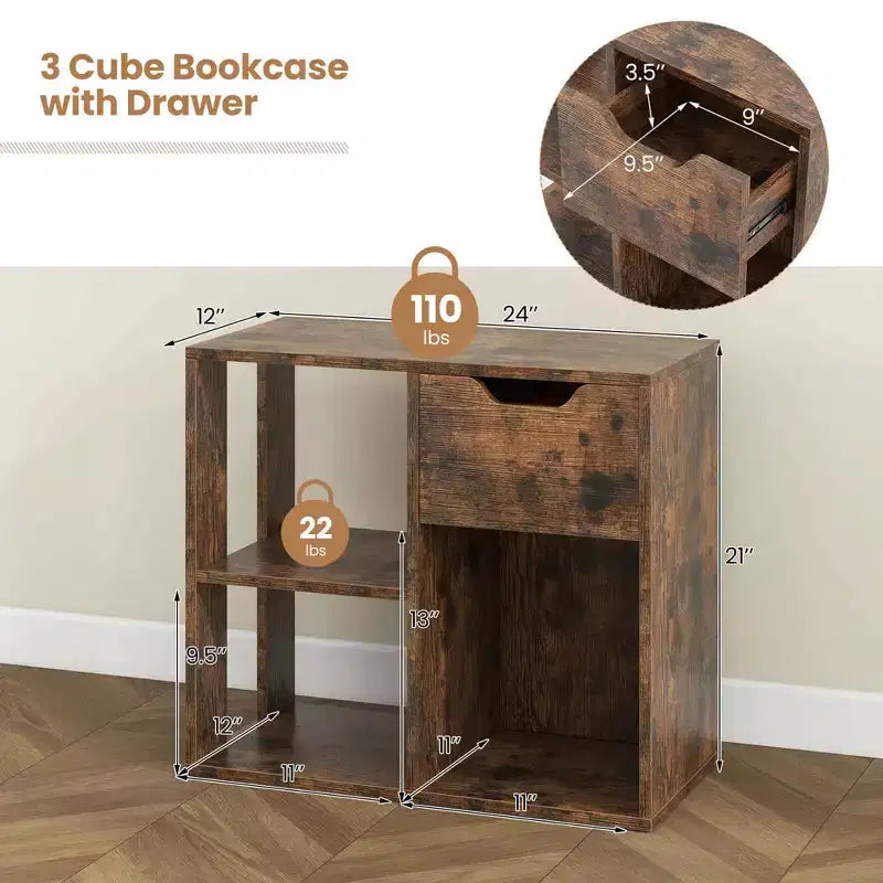 Costway Estantería de 1/2 piezas de 3 cubos, estantería abierta de 2 niveles con cajón, organizador de almacenamiento para el hogar