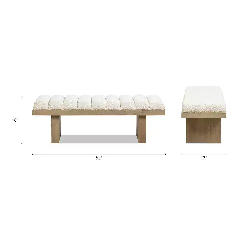 Jennifer Taylor Home Bella Banco de acento moderno tapizado de 52 pulgadas, boucle blanco marfil