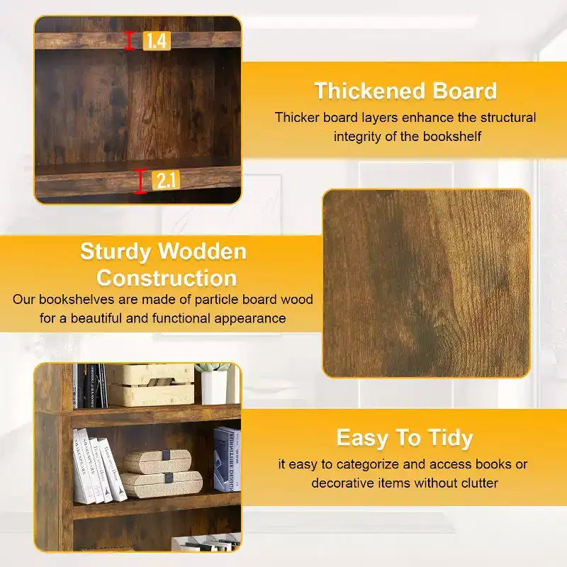 BestMassage Estantería de Madera de 5 Niveles para Salón, Dormitorio, Oficina, Marrón