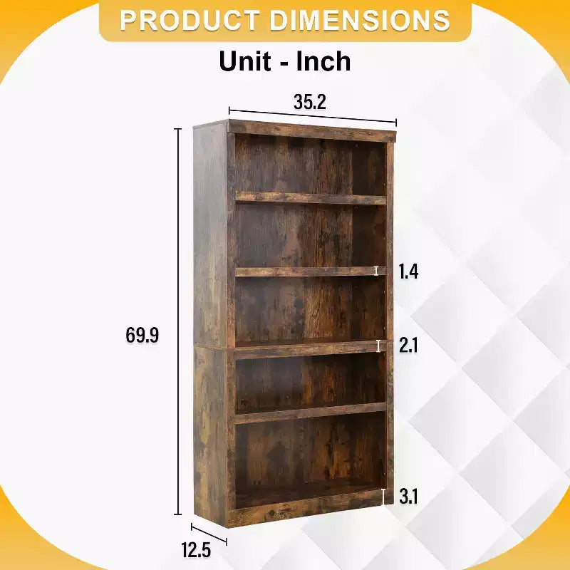 BestMassage Estantería de Madera de 5 Niveles para Salón, Dormitorio, Oficina, Marrón