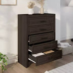 Juego de dormitorio de muebles de 5 piezas de madera natural antigua tamaño Queen - Cama, 2 cómodas, espejo y mesita de noche