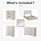 Juego de dormitorio de muebles de 5 piezas de madera natural antigua tamaño Queen - Cama, 2 cómodas, espejo y mesita de noche