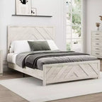 Juego de dormitorio de muebles de 5 piezas de madera natural antigua tamaño Queen - Cama, 2 cómodas, espejo y mesita de noche