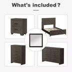 Juego de dormitorio de muebles de 5 piezas de madera natural antigua tamaño Queen - Cama, 2 cómodas, espejo y mesita de noche