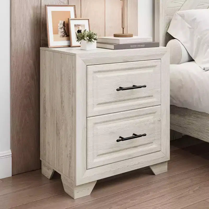 Juego de dormitorio de muebles de 5 piezas de madera natural antigua tamaño Queen - Cama, 2 cómodas, espejo y mesita de noche
