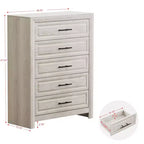 Juego de dormitorio de muebles de 5 piezas de madera natural antigua tamaño Queen - Cama, 2 cómodas, espejo y mesita de noche