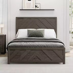 Juego de dormitorio de muebles de 5 piezas de madera natural antigua tamaño Queen - Cama, 2 cómodas, espejo y mesita de noche