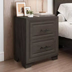 Juego de dormitorio de muebles de 5 piezas de madera natural antigua tamaño Queen - Cama, 2 cómodas, espejo y mesita de noche
