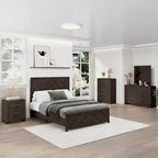 Juego de dormitorio de muebles de 5 piezas de madera natural antigua tamaño Queen - Cama, 2 cómodas, espejo y mesita de noche
