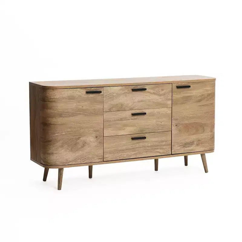 LuxenHome Aparador Alacena con Almacenamiento, Gabinete Consola de Acabado en Roble Natural de Madera Manufacturada de 59'' de Ancho con 2 Puertas y 3 Cajones