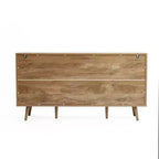 LuxenHome Aparador Alacena con Almacenamiento, Gabinete Consola de Acabado en Roble Natural de Madera Manufacturada de 59'' de Ancho con 2 Puertas y 3 Cajones