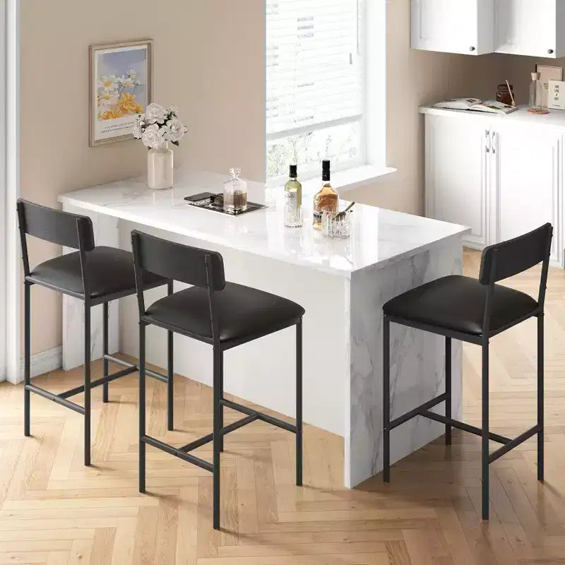 Juego de 2 taburetes de bar, taburetes de bar de cocina con reposapiés, taburetes de bar tapizados en PU de altura de mostrador, sillas de bar para isla de cocina, mostrador