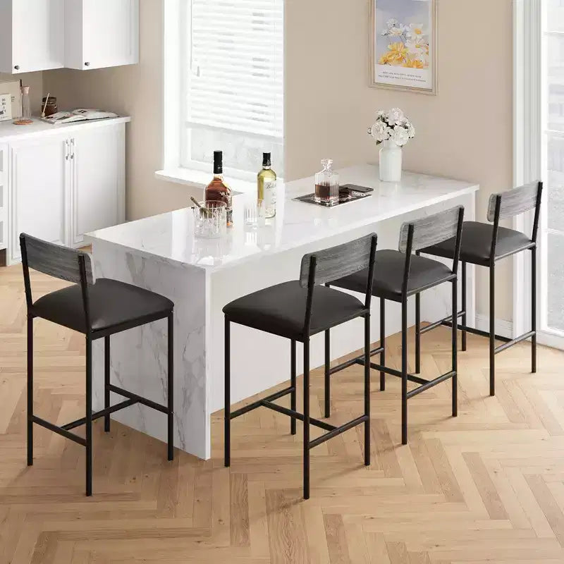 Juego de 2 taburetes de bar, taburetes de bar de cocina con reposapiés, taburetes de bar tapizados en PU de altura de mostrador, sillas de bar para isla de cocina, mostrador
