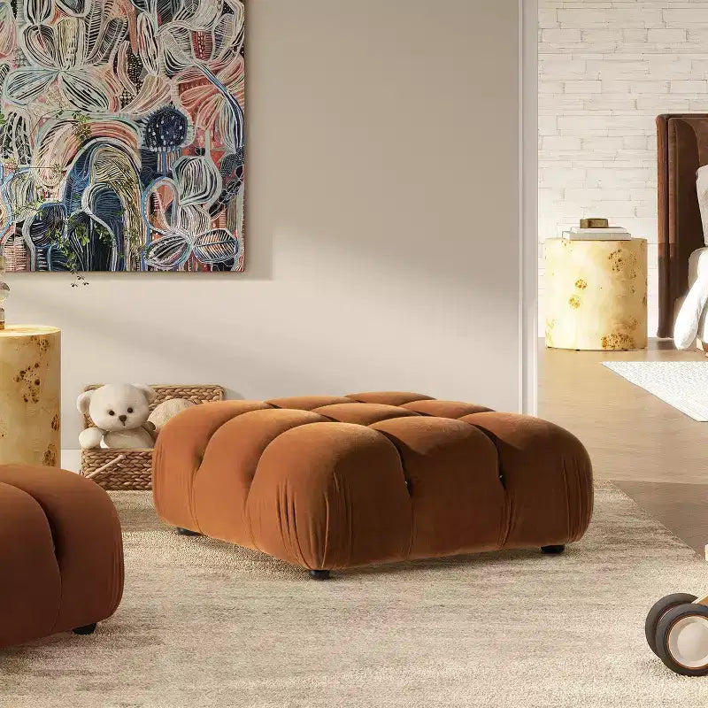 Puf otomano de cóctel moderno modular Jennifer Taylor Home Marcel 36 Bubble, terciopelo de alto rendimiento verde oliva