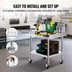 Mesa de trabajo de acero inoxidable VEVOR, mesa de trabajo de preparación de alimentos comercial de 24 x 28 x 30 pulgadas con 4 ruedas, ruedas giratorias, mesa de trabajo de preparación resistente con salpicadero de 3 lados