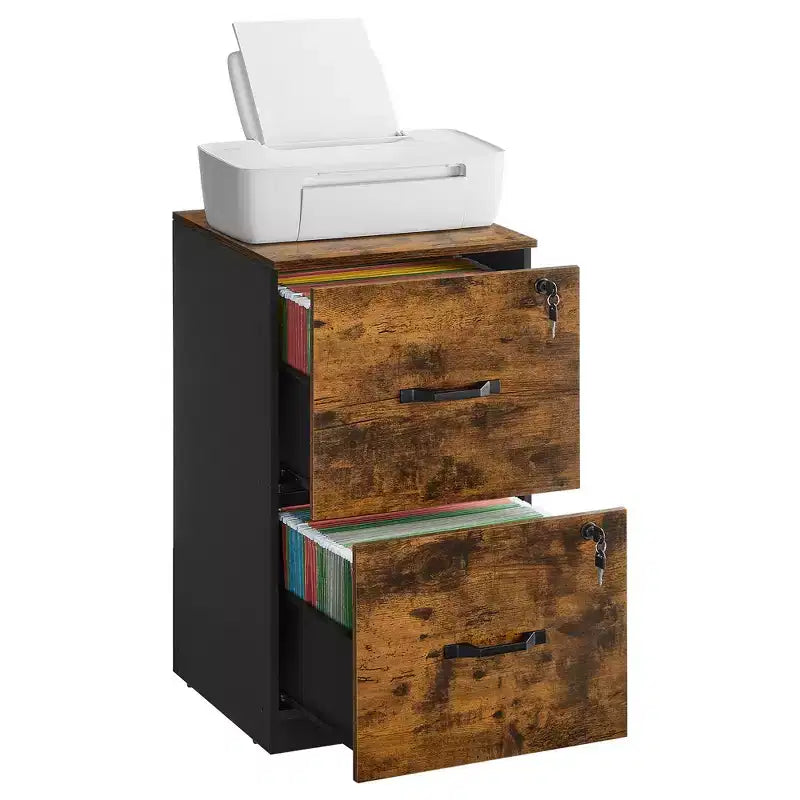 Archivador vertical de 2 cajones con 2 cajones con cerradura, riel colgante ajustable, gabinete de archivo, soporte para impresora